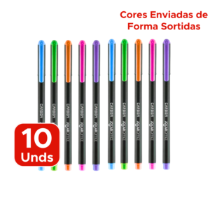 Kit 10 Canetas Esferográficas Coloridas Carbon 0.7mm Ponta Fina Lettering Planner Escola Escritório