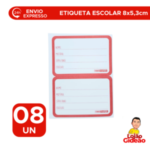 Etiqueta Escolar Retangular de Borda Vermelha 8cmx5,3cm 8un