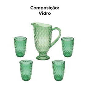 Kit Jarra + 4 Copos Venus Vidro Abacaxi Para Água Sucos Bebidas Geladas 1200ml