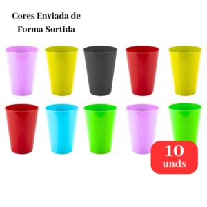 Kit 10 Copos Plásticos Coloridos 300ml Cores Sortidas Festa Casa