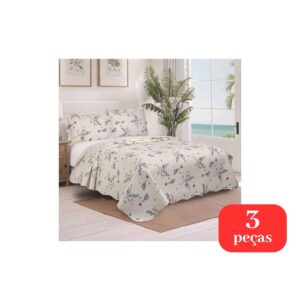 Colcha Casal Evolution Floral Dupla Face Microfibra 3 Peças