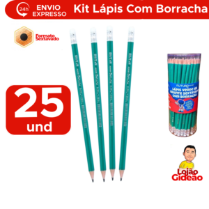 Kit Lápis Com Borracha 25 UND Ponta Resistente Sextavado Para Escola Para Escritorio