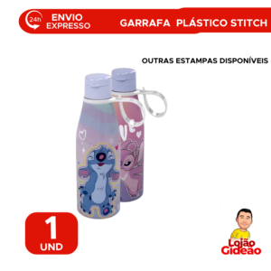 Garrafa Stitch Disney 530ml Plástica Com Alça Tampa Abre Fácil Infantil