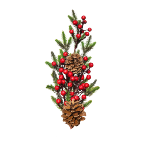 Galho Pinheiro Com Pinhas Com Frutas Vermelhas Cereja Artificial Para Decoração Natal