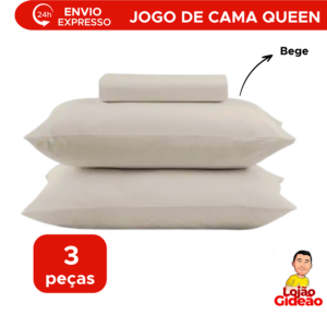 Jogo De Cama Super Cotton Simples Liso Com elast Queen 3 Peças Bege