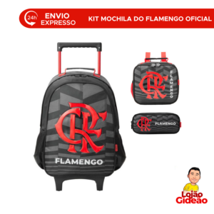 Kit Mochila do Flamengo de Rodinha + Lancheira + Estojo Infantil