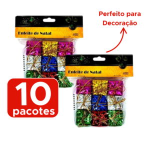 Kit 10 Pacotes Enfeite De Arvore De Natal Presente Com 9 Und Colorida Brilhante Decoração de Natal