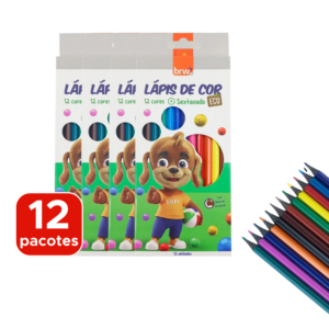 Kit Com 12 Pacotes de Lapis de Cor 12 Cores Sextavado Para Lembrancinha Revenda