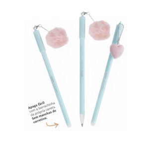 Kit 12 Canetas Gel Apagáveis 0.7mm Azul Ponta Fina Estampas Sortidas Escolar Estudos