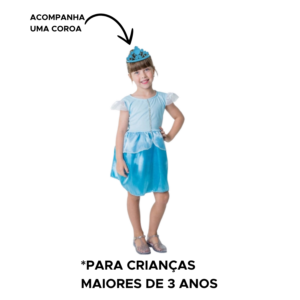 Fantasia Infantil Cinderela Princesa Para Menina Com Coroa Festa Carnaval