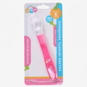 Colher de Silicone Para Bebê Anatômica Rosa Alimentação Infantil Baby