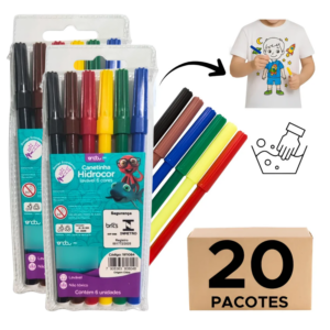 Kit Com 20 Estojos De Canetinha Hidrográfica 6 Cores Atacado