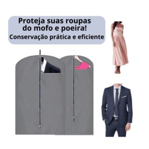 Capa Protetora P/ Vestido Protetor de Roupa Terno C/ Zíper Cor Cinza Visor Lateral