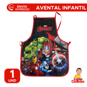 Avental Escolar Infantil Vingadores Marvel PVC Preto Para Artes e Pintura