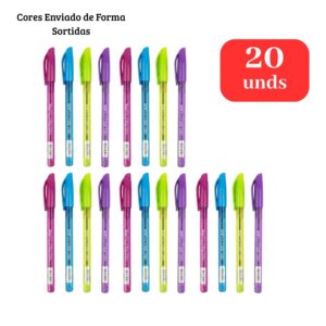Kit 20 Canetas Esferográficas Coloridas 1.0mm Escrita Macia Cores Sortidas Escolar