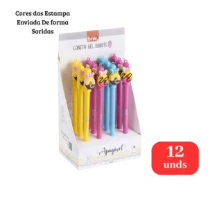 Kit 12 Canetas Gel Apagáveis Donuts 0.7mm Azul Ponta Fina Escolar Escritório Estudos