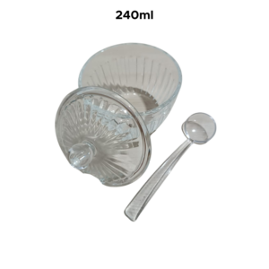Açucareiro De Vidro Com Tampa e Colher Porta Açúcar 9cm 240ml