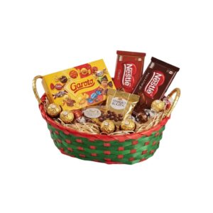 Cesta de Natal Bambu Feliz Natal 23x18x10cm Para Decoração De Mesa Vespera De Natal