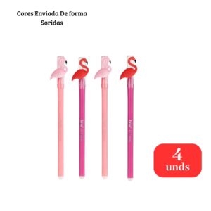 Kit 4 Canetas Gel Apagáveis Flamingo Azul Ponta Fina