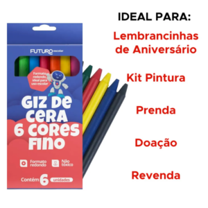 Kit 25 Giz de Cera 6 Cores Infantil Escolar Para Colorir e Desenhar