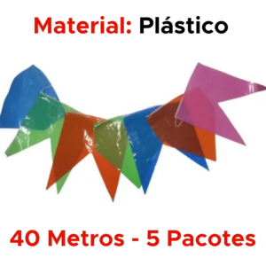 Kit 40 Metros Bandeirinhas Festa Junina De Plástico São João Caipira Resistente Colorida Grande