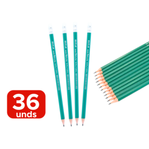 Kit 36 Lápis Grafite HB Sextavado Verde Com Borracha Para Escritorio Faculdade Escola