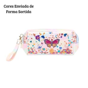 Necessaire Feminina com Glitter Borboleta Para Maquiagem Cosméticos e Viagem
