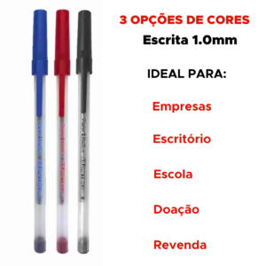 Kit Com 10 Canetas Cristal Cor Azul Preta Vermelha Para Escritorio Para Escola