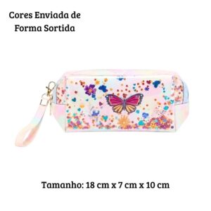 Necessaire Feminina com Glitter Borboleta Para Maquiagem Cosméticos e Viagem