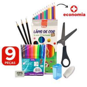 Kit Estojo Infantil Completo Com Material Escolar Para Menino E Menina