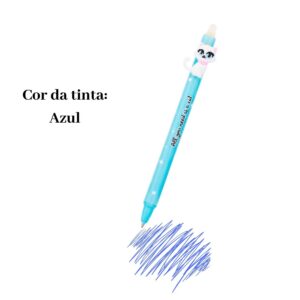 Kit 4 Canetas Gel Apagáveis Gatinho 0.7mm Azul Ponta Fina Estampas Sortidas
