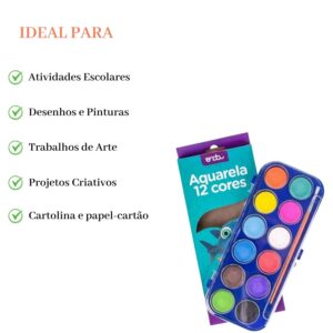 Aquarela 12 Cores Com Pincel Para Escola Trabalhos Artísticos