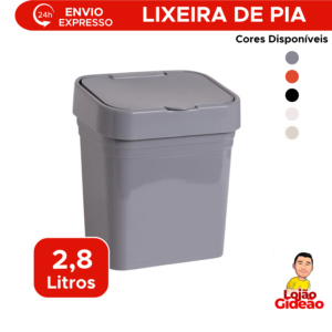 Lixeira de Pia Cesto Com Tampa Removível Plástica Basic 2,8L Para Sacola De Mercado