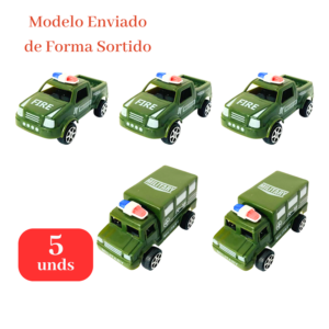 Kit com 5 Carrinhos Infantil Tropa Militar a Fricção Prenda Festa