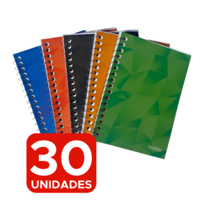 Kit 30 Caderneta Capa Flexível 1/8 Pequena Espiral 48 Folhas em Atacado