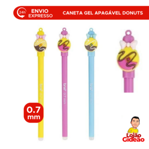 Caneta Gel Apagável Donuts 0.7mm Tinta Azul Escolar Escrita