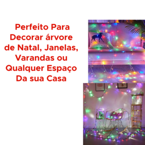 Leds Decorativas De Natal Coloridas/Brancas 100 Micro-Lâmpadas 4,15m Pisca-Pisca 8 Funções Decoração