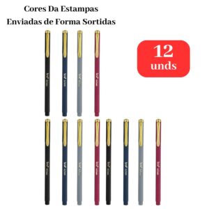 Kit 12 Canetas Slim 0.7mm Coloridas Azul Ponta Fina Com Grip