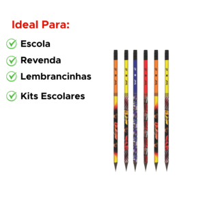 Kit 12 Lápis HB Resina Carros Extreme Com Borracha Redondo Material Escolar