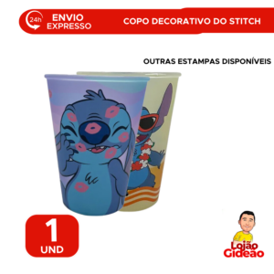 Copo Stitch Disney 280ml Infantil Resistente Para Escola Lanche e Festa
