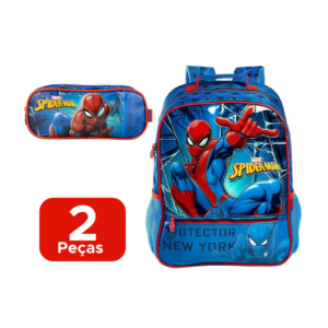 Kit Mochila + Estojo Infantil Homem Aranha Spider Grande Escolar Para Menino