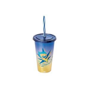Copo Com Canudo Divertidamente Disney 500ml Infantil Para Escola e Lanche