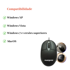 Mouse com Fio USB MO1000 Essentia 1200 DPI Óptico para PC Notebook Windows e Mac