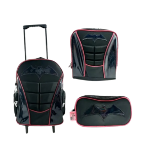 Kit Mochila de Rodinha e Costas + Lancheira + Estojo Infantil Morcego Batmax