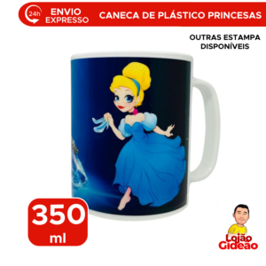 Caneca Plástica Princesa 350ml Infantil Resistente Para Criança Escola Lanche