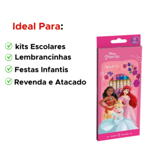 Kit Com 6 Pacotes De Lápis De Cor 12 Cores Princeças Para Lembrancinhas De Aniversário Disney