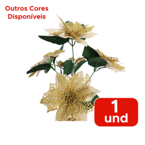 Flores De natal Ramo 29cm 5 Flores Com Glitter Fuit Decoração Grinalda Acessórios