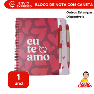 Bloco De Nota Com Caneta Caderno De Anotação Caderneta 140 Paginas Namorados 18cm x 14cm