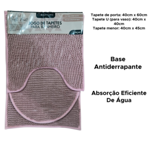 Jogo de Tapetes para Banheiro 3 Peças Antiderrapante Kit Tapete de Porta de Entrada