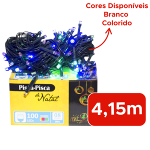 Leds Decorativas De Natal Coloridas/Brancas 100 Micro-Lâmpadas 4,15m Pisca-Pisca 8 Funções Decoração